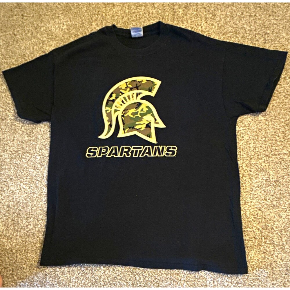 Gildan Heavy Cotton Black Spartans Graphic Print Crew Neck T-Shirt Men's L